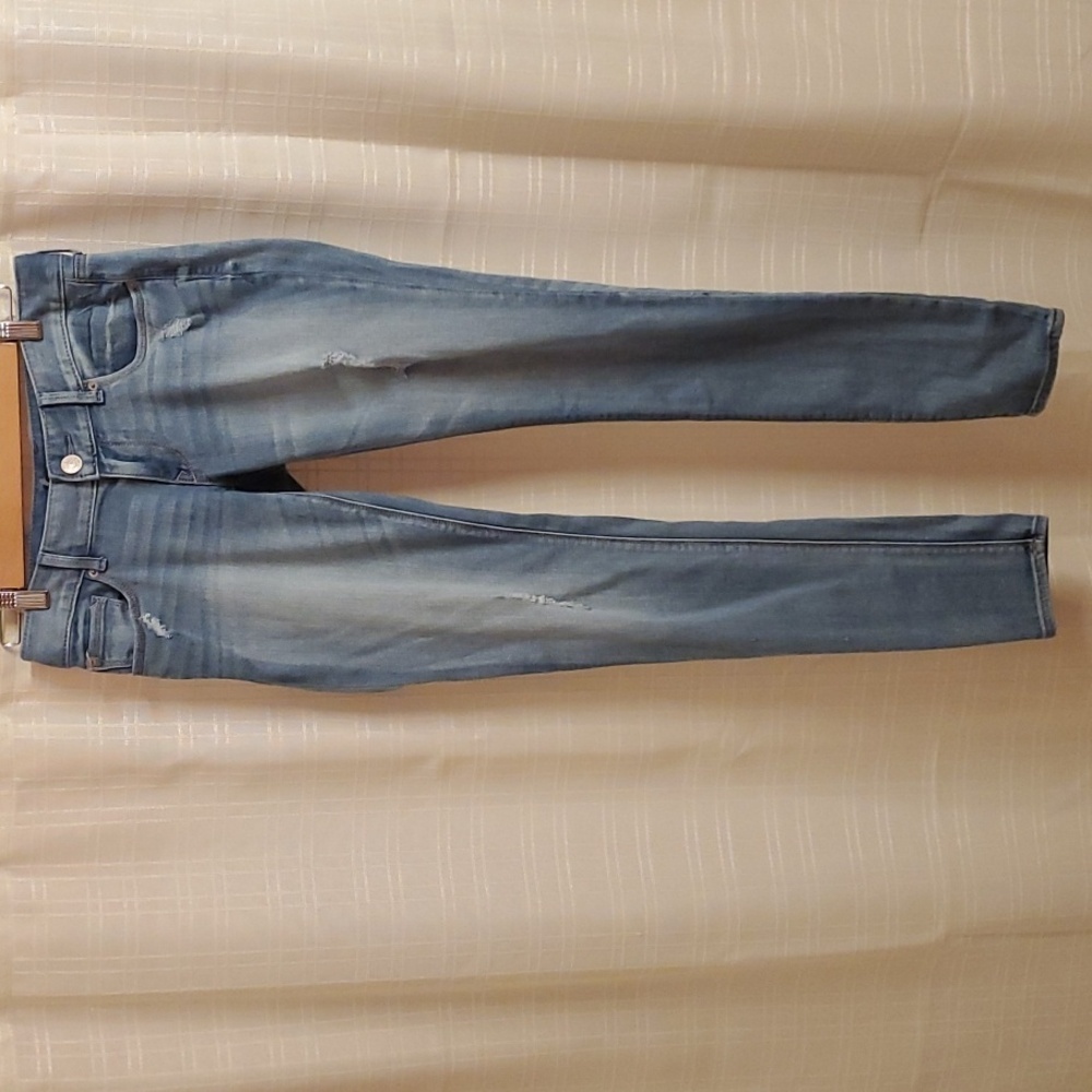 Express Jeans Womens Size 4 Long 4L Blue Legging zelda Ultra Low Rise Distressed - Picture 2 of 16